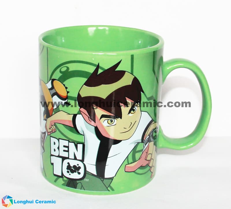 Straight ceramic coffee mug with Ben10 printed